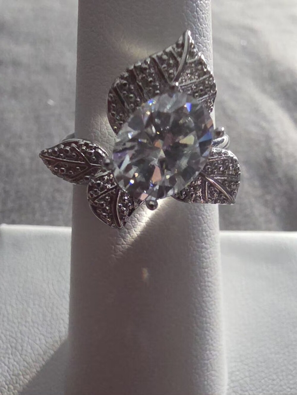 Moissanite 925 Sterling Silver Leaf Statement Ring Adjustable Size